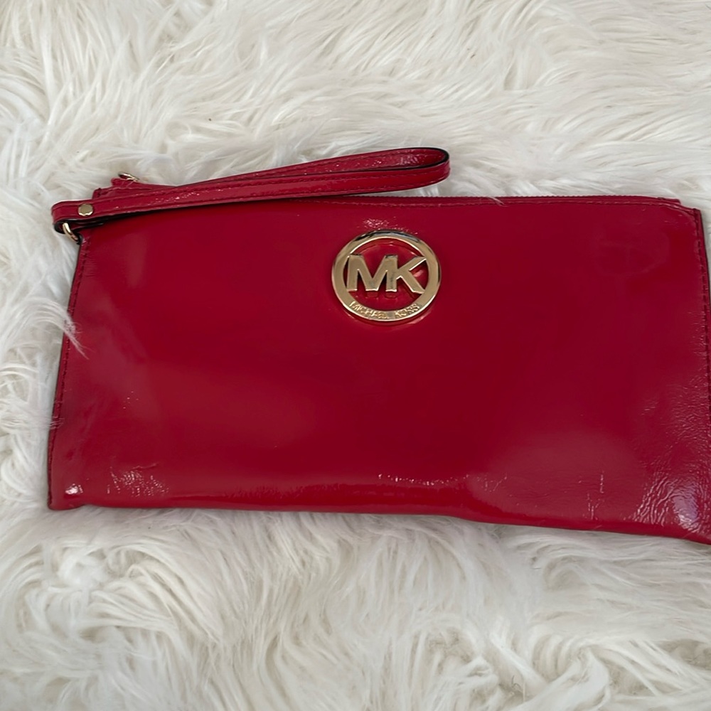 Red patent Michael Kors clutch